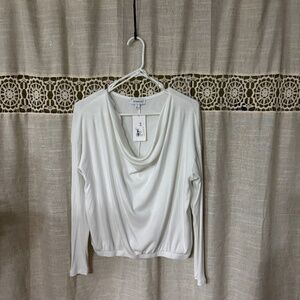 EVEREVE Woman’s Long Sleeve Cowl Neck Paige Rib Top NWT White Size S